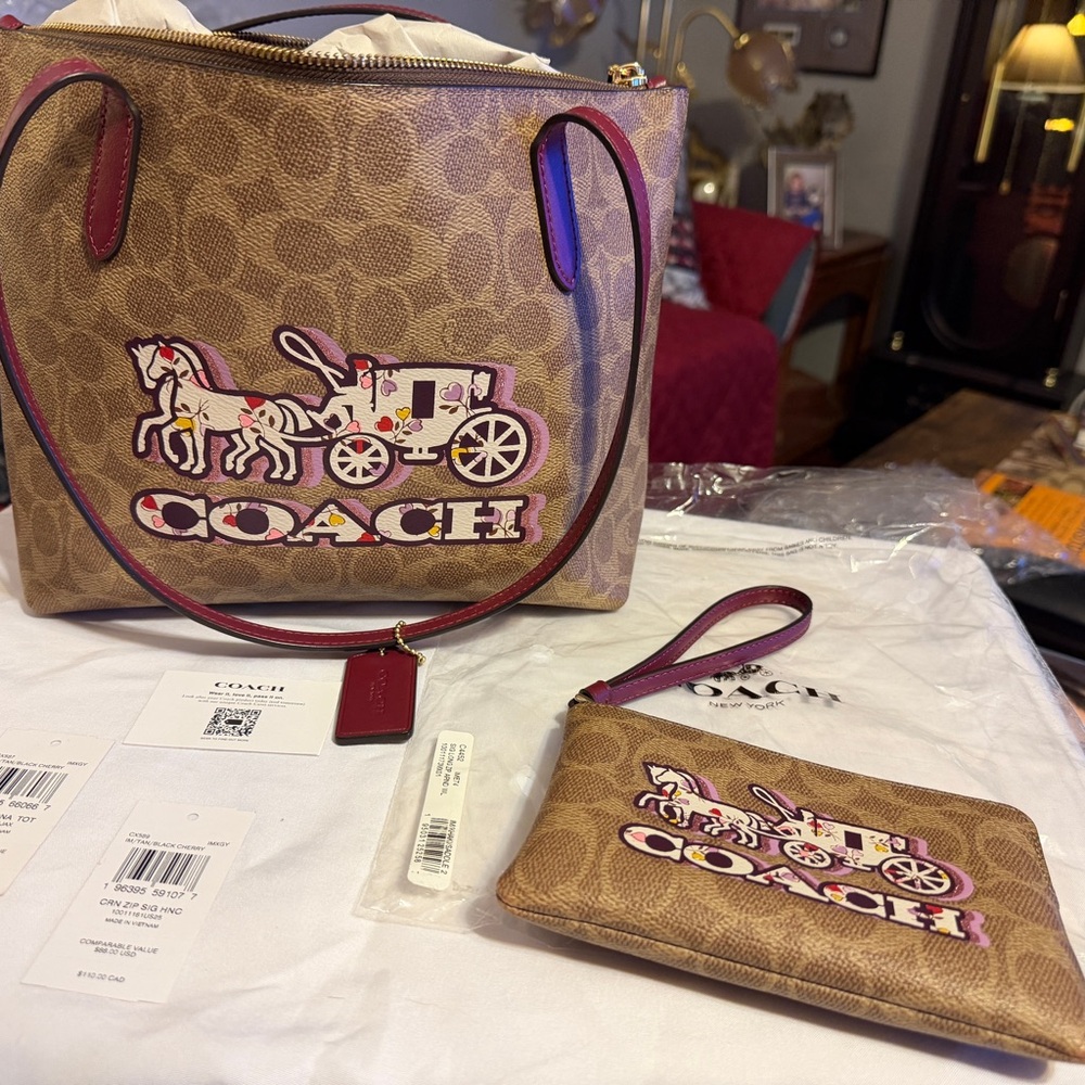 Coach Tan and Burgundy Shoulder Bag Set